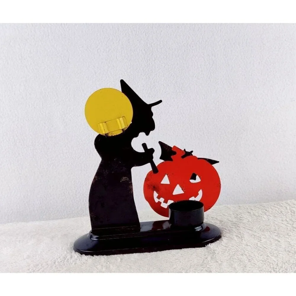 Halloween Vintage Tealight Metal Witch Cat Pumpkin Moon Classic Style Colors 90s
